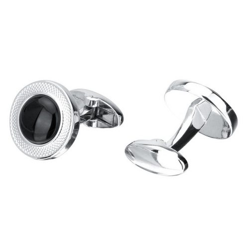 Black Stone Round Cufflinks - Front and Back View