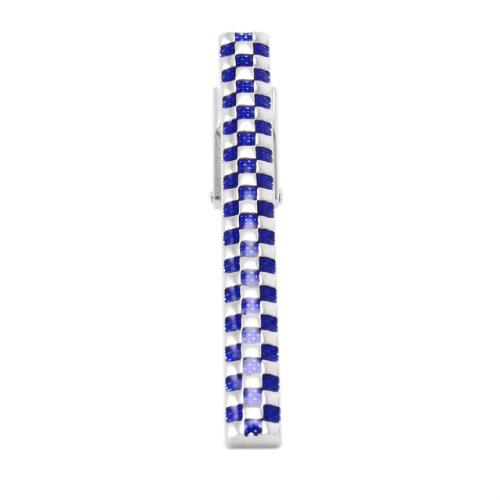 Blue Lattice Enamel Tie Clip - Top Front View