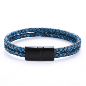 Blue Multi-Strand Braided Leather Bracelet