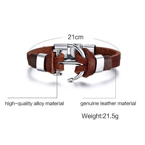 Brown Anchor Leather Bracelet Dimension