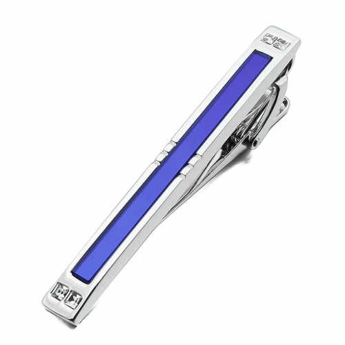 CZ Enamel Glass Tie Clip - Blue