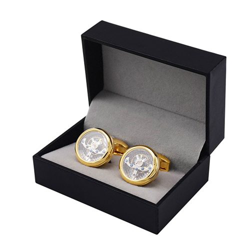 Carbon Fiber Gold Tourbillon Round Cufflinks with Cufflink Box