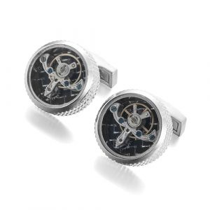 Carbon Fiber Tourbillon Studded Round Cufflinks