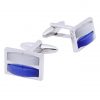 Cats Eye Stone Rectangle Cufflinks - Blue Front Side View