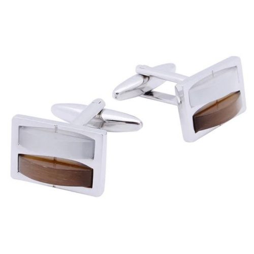 Cats Eye Stone Rectangle Cufflinks - Coffee Front Side View