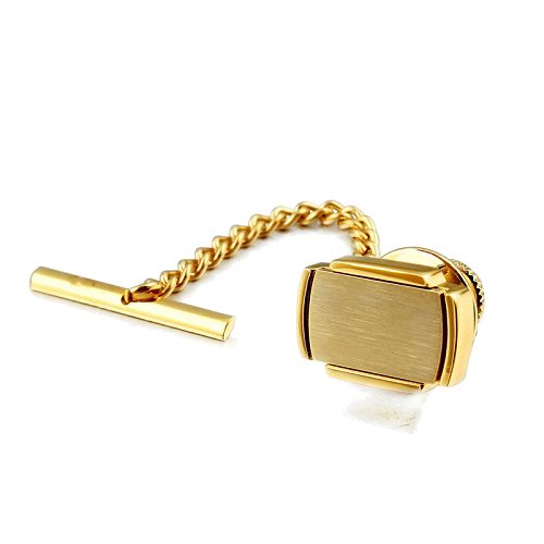 Classic Gold Rectangular Tie Tack with Chain