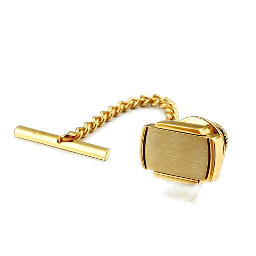 Classic Gold Plated Rectangular Tie Tack with Chain - One Stop Retailer