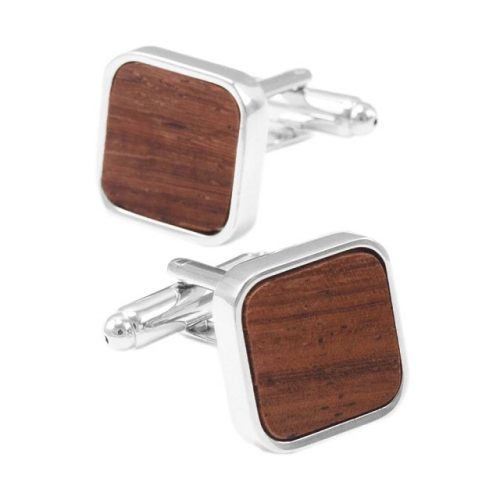 Classic Wood Rounded Square Cufflinks - LHS RHS Front View