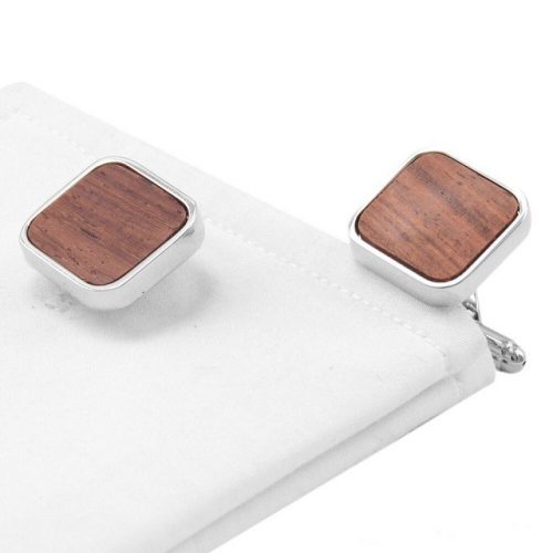 Classic Wood Rounded Square Cufflinks - With Shirt View