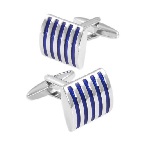 Grooved Curved Rectangular Cufflinks - Front Side Angle View