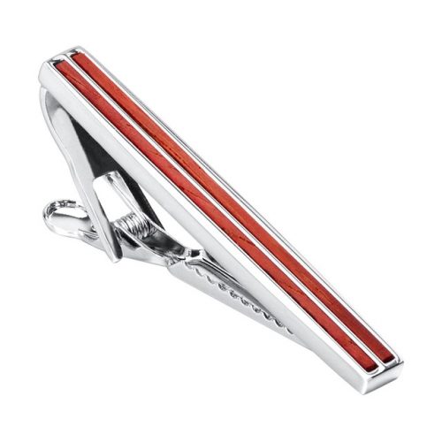 Red Wood White Steel Plated Tie Clip - LHS View