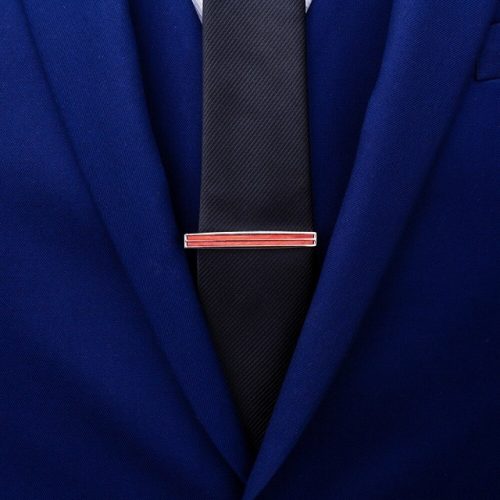 Red Wood White Steel Plated Tie Clip - Tie Display