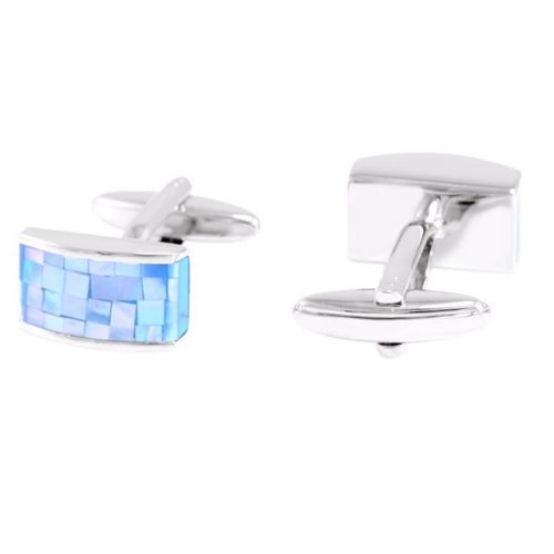 Seashell Stone Rectangle Cufflinks - Front Back View