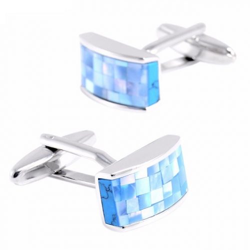 Seashell Stone Rectangle Cufflinks - Front Side View