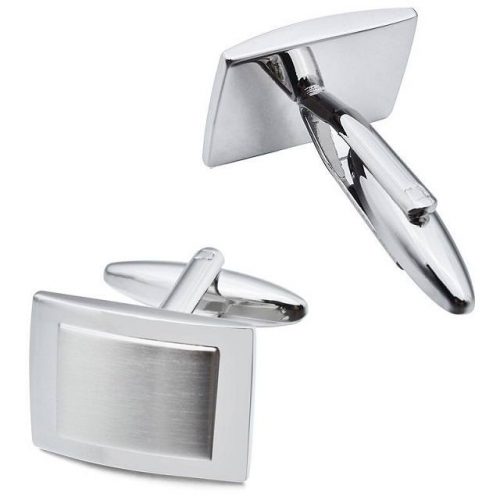 Silver Tone Stainless Steel Cufflinks - Front Back View