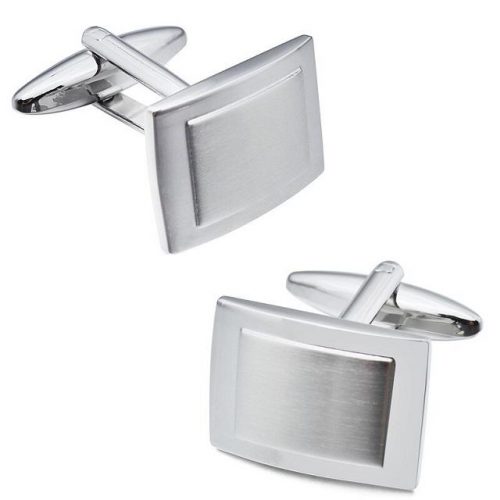 Silver Tone Stainless Steel Cufflinks - Front Side View