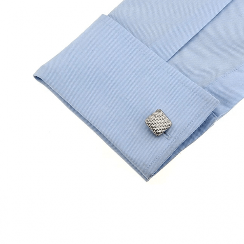 Silver Woven Curved Square Cufflinks - Shirt Display