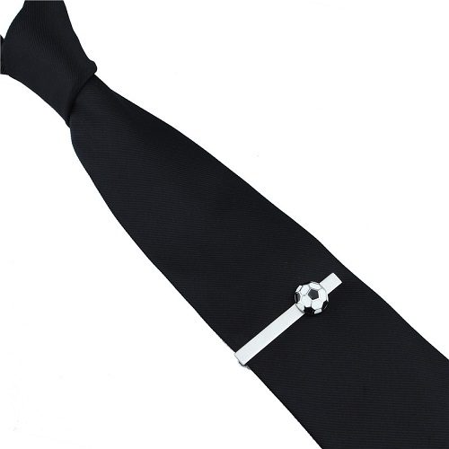 Soccer Ball Tie Clip and Black Tie