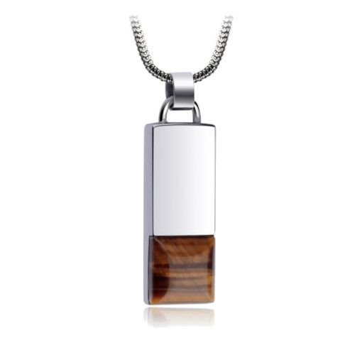 Tiger Eye Stone Tungsten Pendant Stainless Steel Necklace