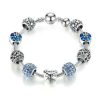 Blue Crystal Flower and Love Charm Bracelet