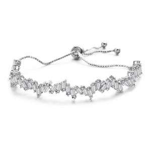 CZ Crystal Chain Link Bracelet - Silver