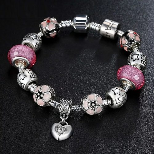 CZ Crystal Love Heart Charm Bracelet - Display 2