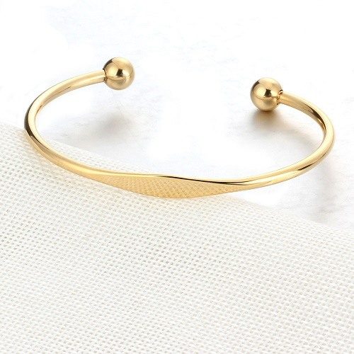 Classic Gold Stainless Steel Open Cuff Bangle Front View