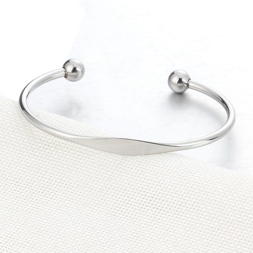 Classic Silver Stainless Steel Open Cuff Bangle Front View