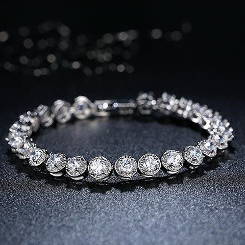 Clear CZ Platinum Plated Chain Link Front View