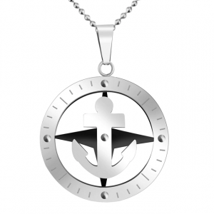 Compass Pointer Anchor Pendant Stainless Steel Necklace