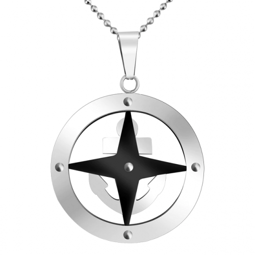 Compass Pointer Anchor Pendant Stainless Steel Necklace - Back View