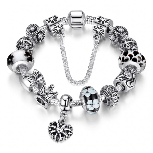 Crystal Royal Crown Charm Bracelet - Black