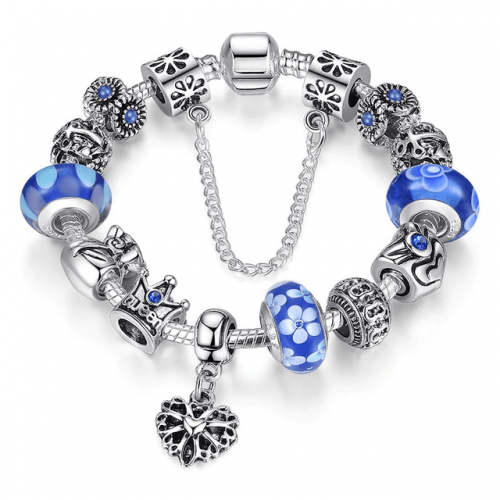 Crystal Royal Crown Charm Bracelet - Blue