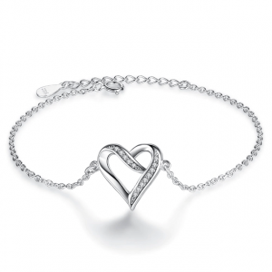 Cubic Zirconia Heart Chain Link Bracelet