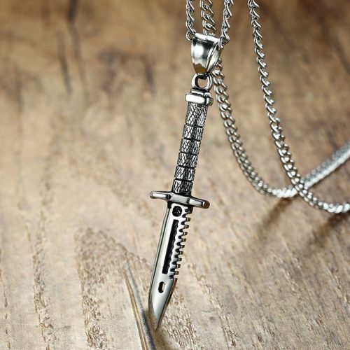Dagger Pendant Stainless Steel Necklace - Display 1