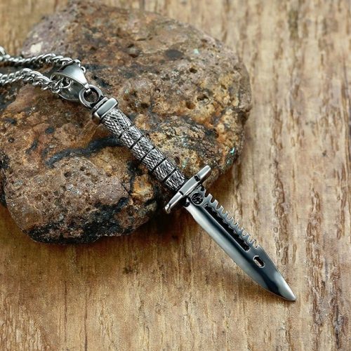 Dagger Pendant Stainless Steel Necklace - Display 2