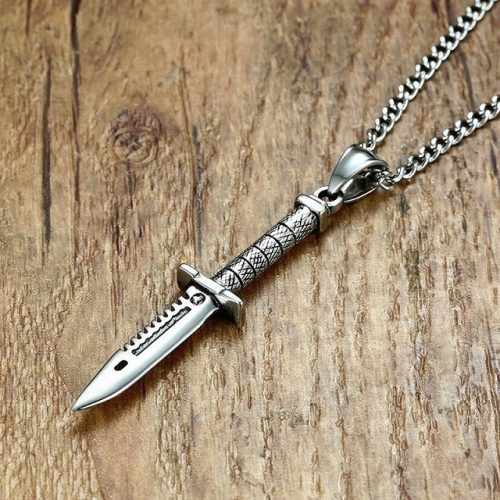 Dagger Pendant Stainless Steel Necklace - Display 3