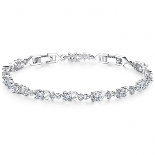Elegant CZ Chain Link Bracelet - Silver