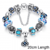 Glass Crystal Bead Rose Charm Bracelet - Blue - 200mm Length
