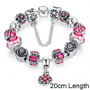 Glass Crystal Bead Rose Charm Bracelet - Purple - 200mm Length