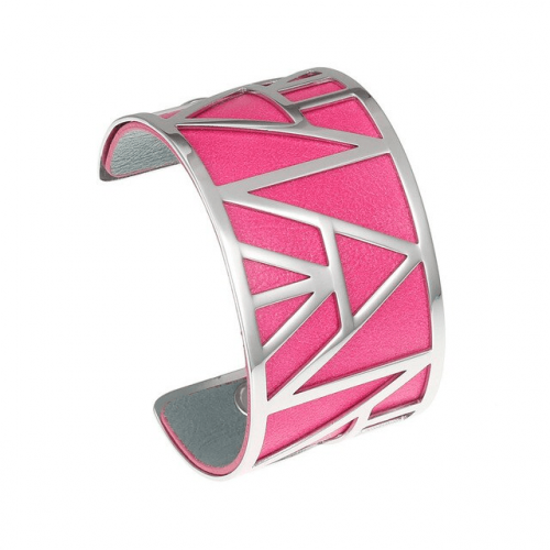 Leatherette Stainless Steel Open Cuff Bangle - Pink