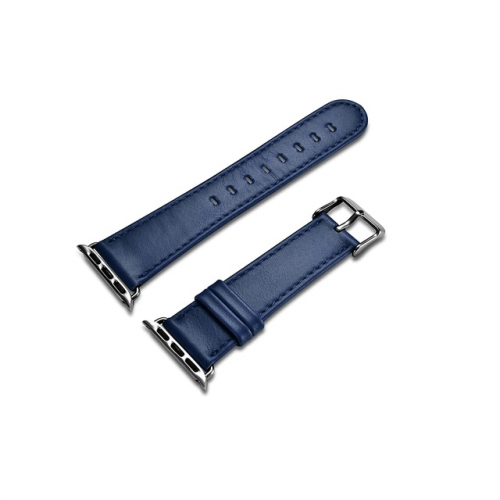 Premium Classic Leather Watch Band - Blue Top View