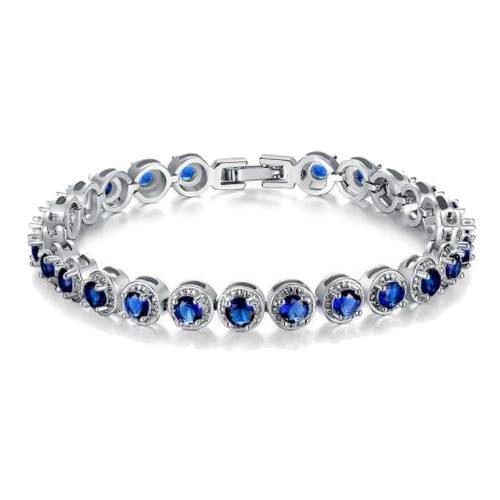 Princess Cut Blue Cubic Zirconia Platinum Plated Chain Link Bracelet