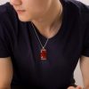 Red Agate Stone Pendant Necklace - Model View