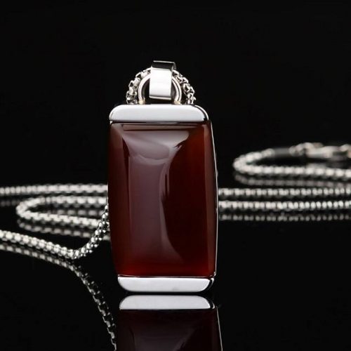 Red Agate Stone Pendant Necklace - Vertical View