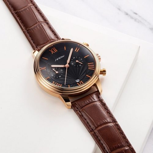 Round Dial Roman Numeral Leather Watch - Display 1