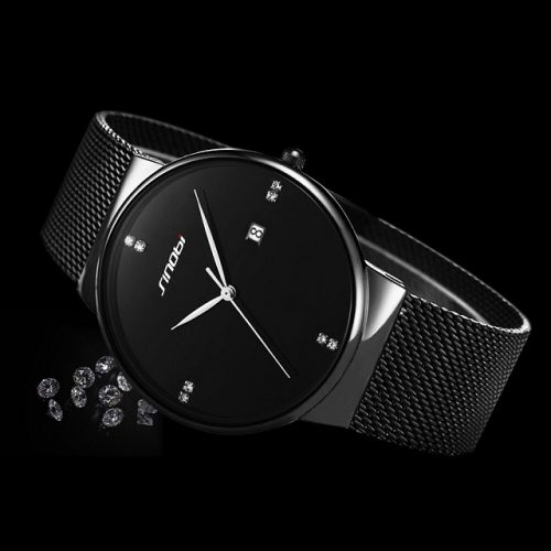 Simple Round Dial Stainless Steel Mesh Watch - Angle Display View
