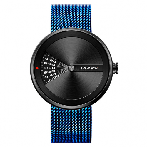 Turntable Statement Stainless Steel Mesh Watch - Blue Mesh
