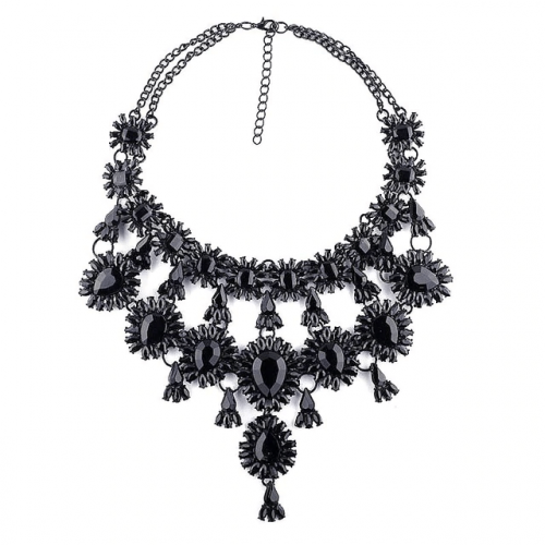 Crystal Water Drop Statement Necklace - Black