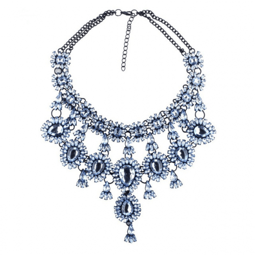 Crystal Water Drop Statement Necklace - Blue